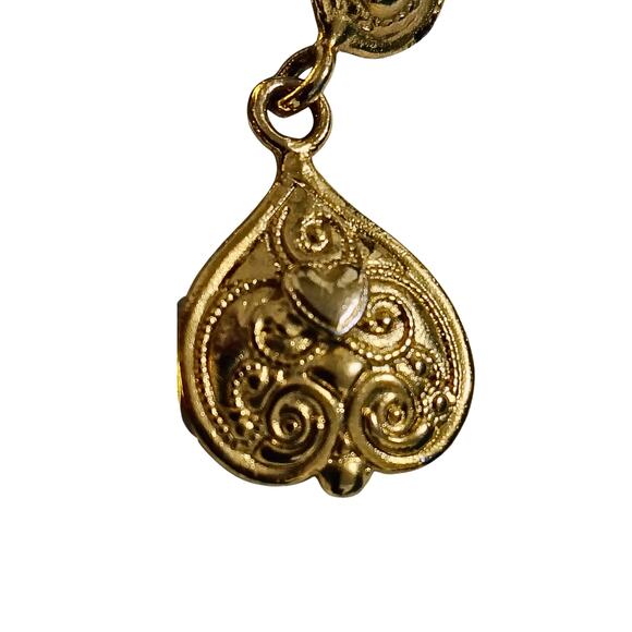 80s Bali Design Gold Tone Filigree Teardrop Pierced Earrings Vintage Deadstock - Picture 3 of 4